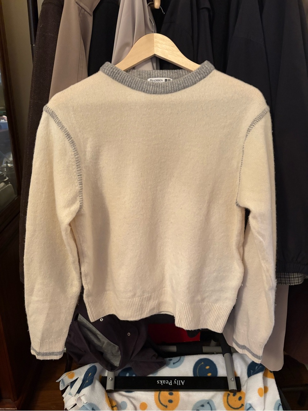 JW ANDERSON Cream Sweater with Gray Contrast Trim